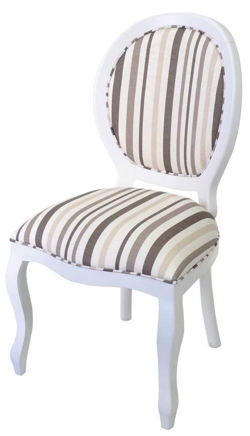 cadeira medalhão branca com tecido marrom